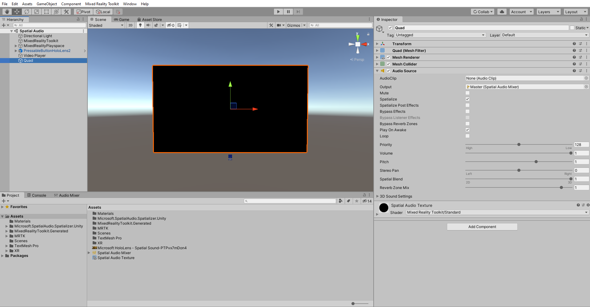 Screenshot of Quad audio source inspector.