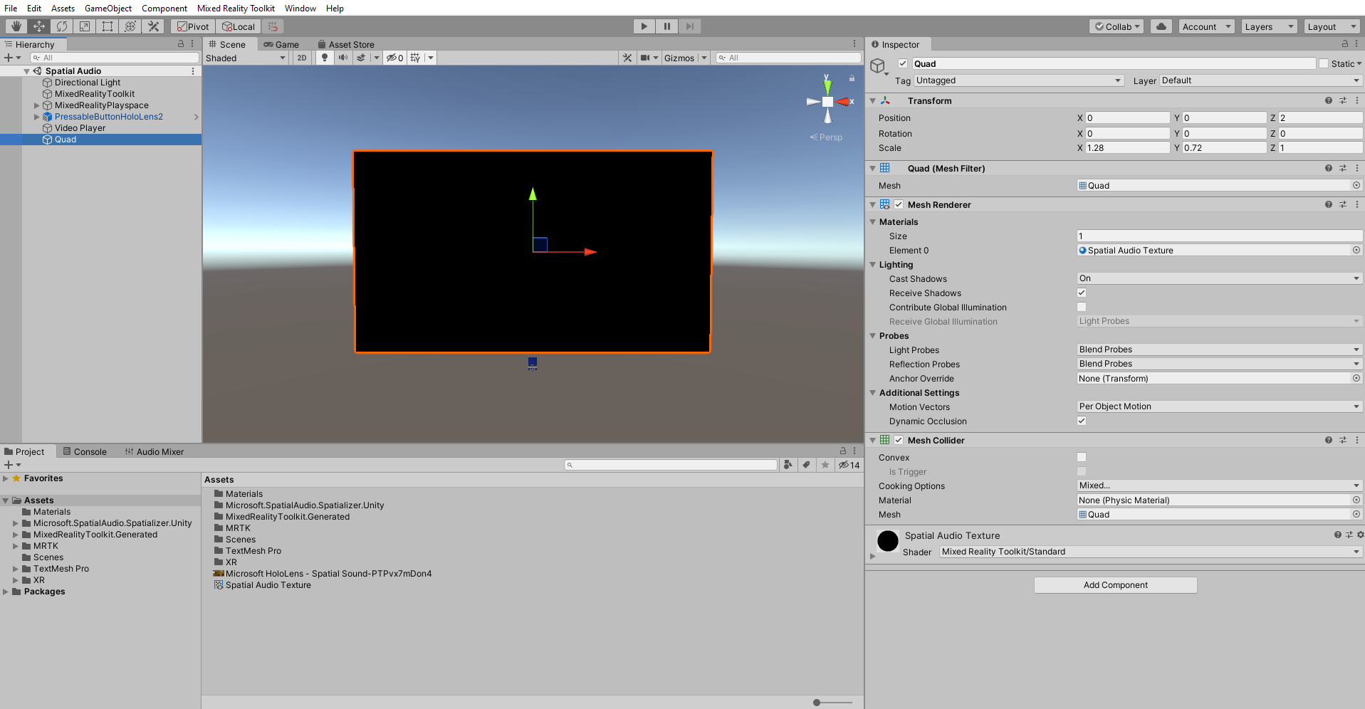 Screenshot of Quad texture properties.