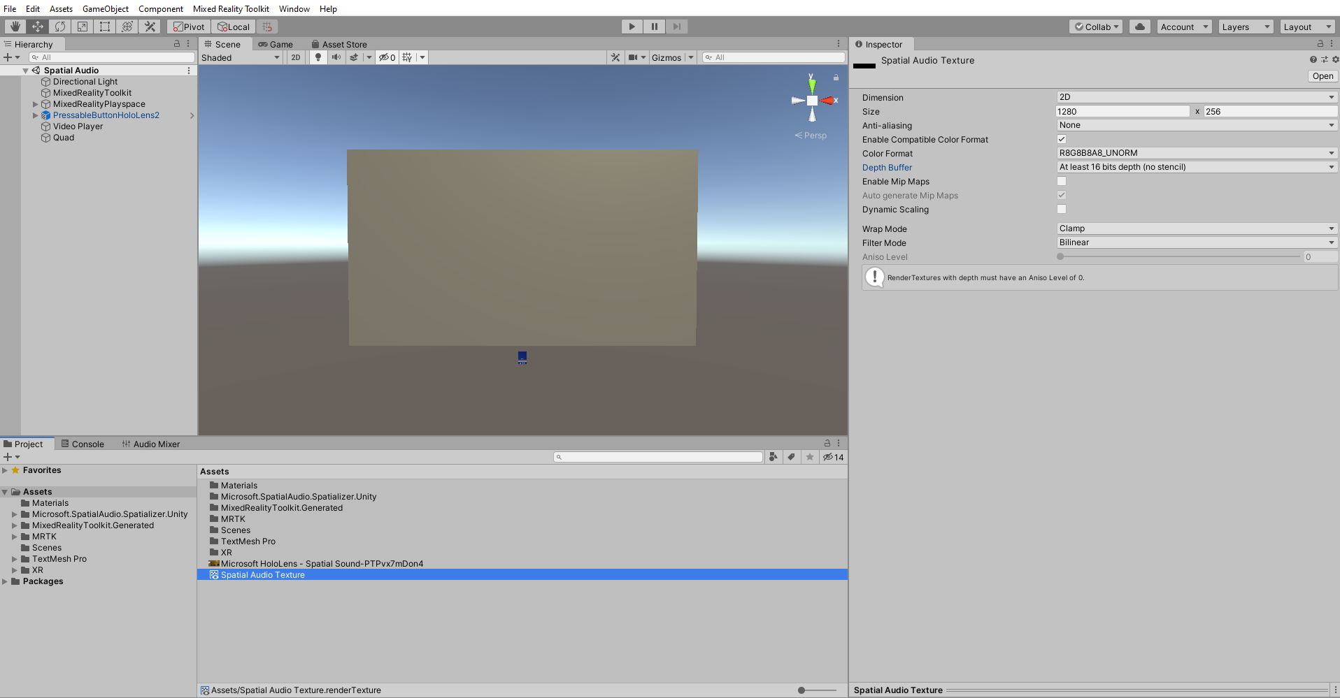 Screenshot of Render Texture properties.