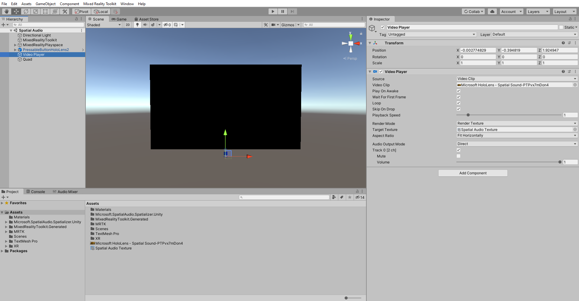 Screenshot of Video player properties.