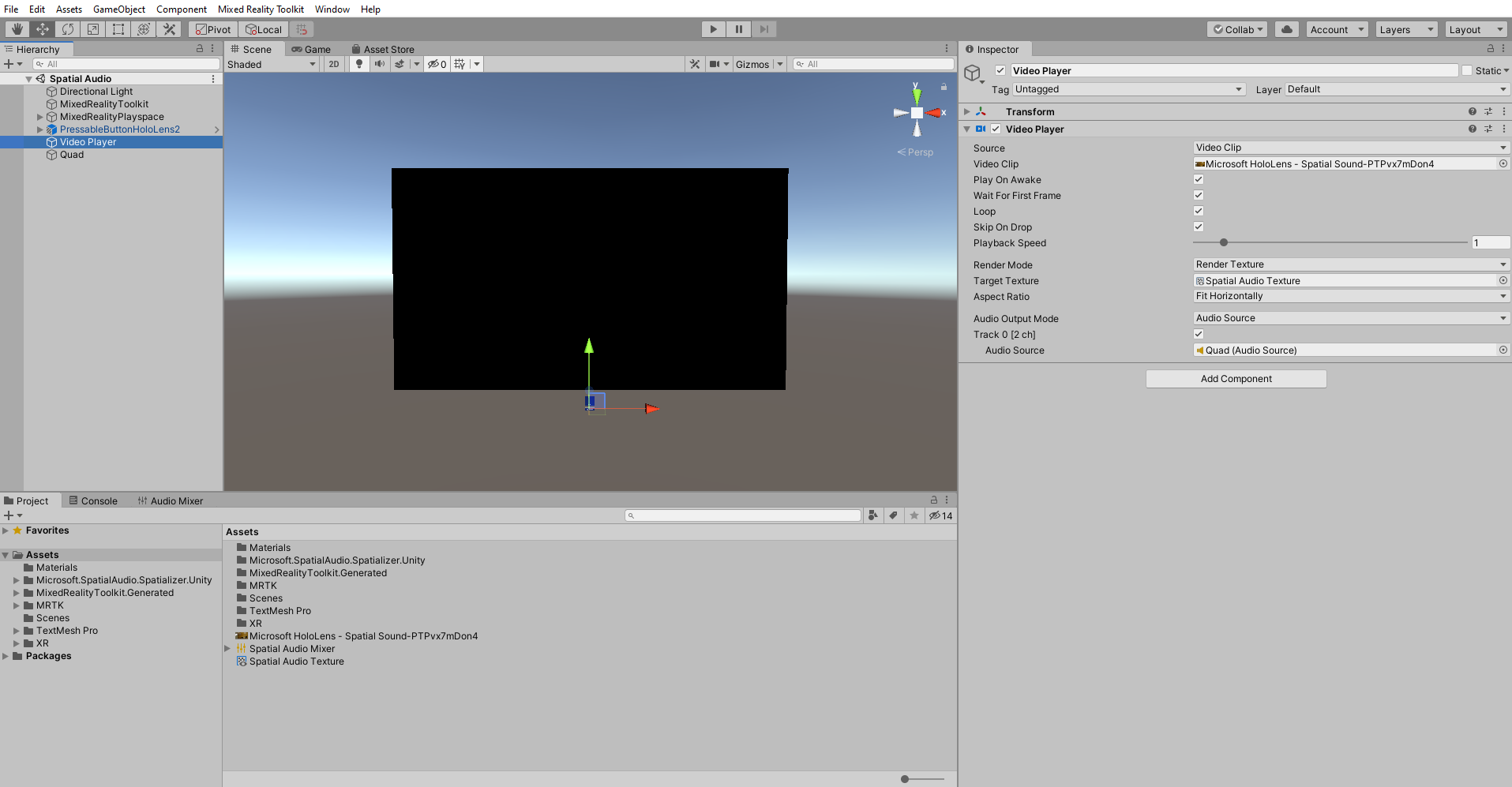 Screenshot of setting the Video player audio source.