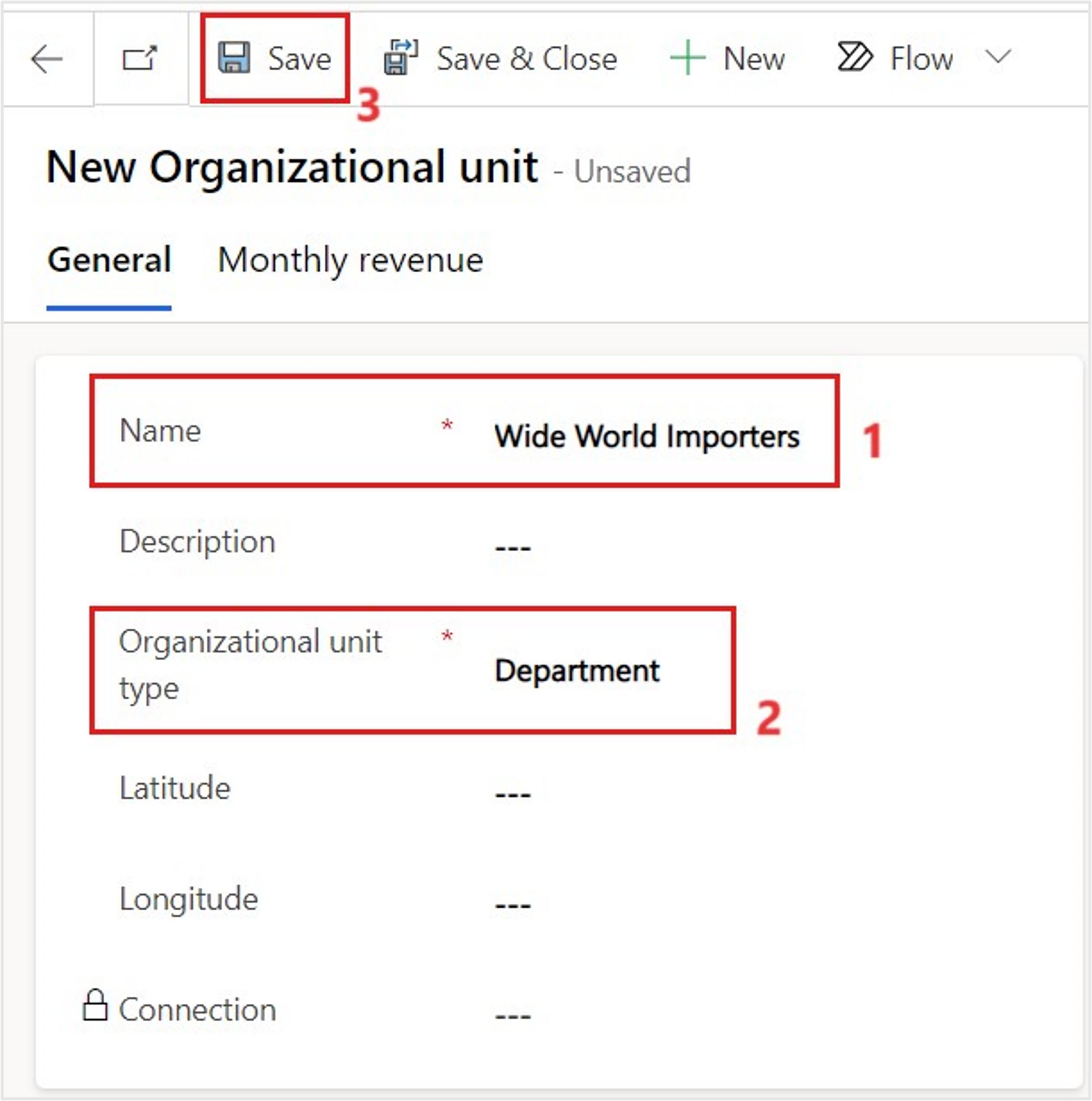 Screenshot of the organizational unit named Wide World Importers.