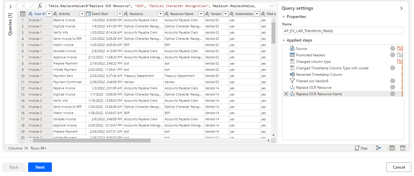 Screenshot dei passaggi rinominati e del pulsante Avanti.