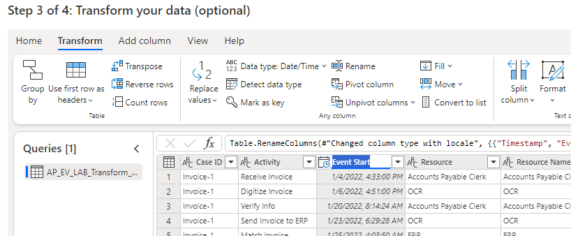 Screenshot della colonna rinominata.