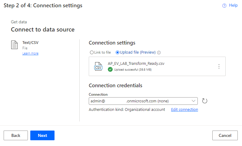 Screenshot delle impostazioni di connessione.