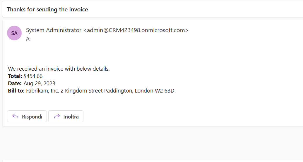 Screenshot del messaggio e-mail aperto in Outlook.