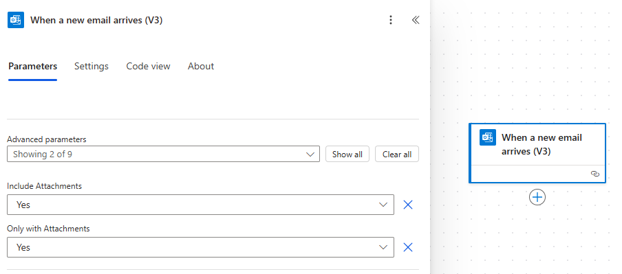Screenshot del trigger con le impostazioni degli allegati.