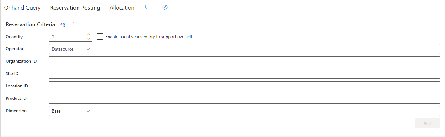 Screenshot della scheda Registrazione prenotazione nella pagina Visibilità operativa.