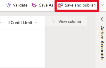 Screenshot parziale della progettazione vista. Lo stato attivo è sull'opzione Salva e Pubblica.