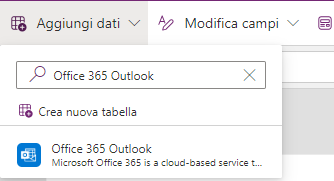 Screenshot dell'aggiunta di Office 365 Outlook dal riquadro di aggiunta dei dati.