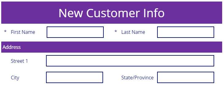Screenshot di una visualizzazione diversa del modulo Informazioni sul nuovo cliente.