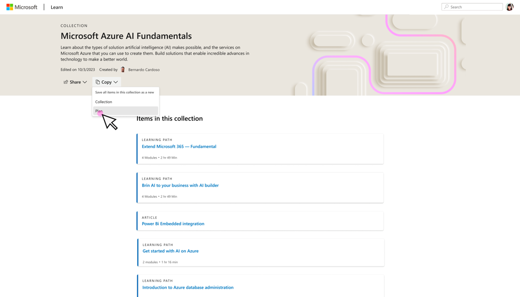 Screenshot della conversione di una raccolta in piano