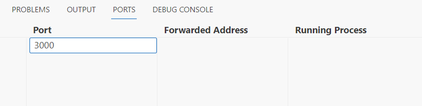 Screenshot che mostra la specificazione della porta 3000 nella vista Porte.