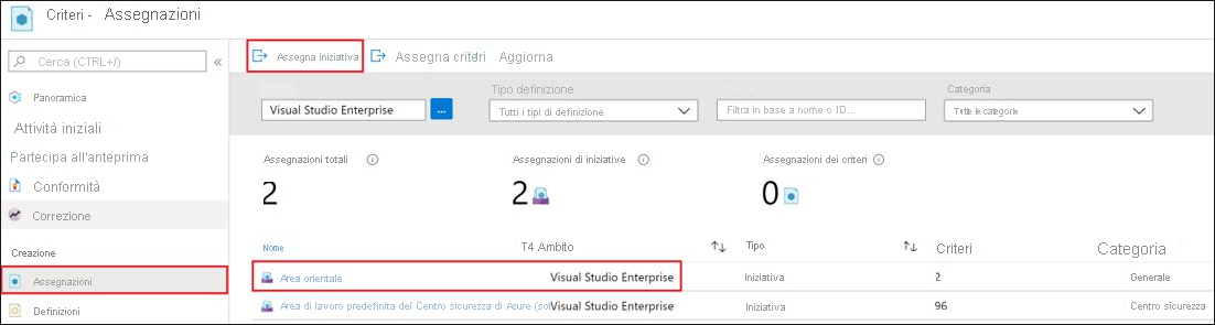 Screenshot that shows how to assign an initiative definition to resources or groups or resources to establish the scope.