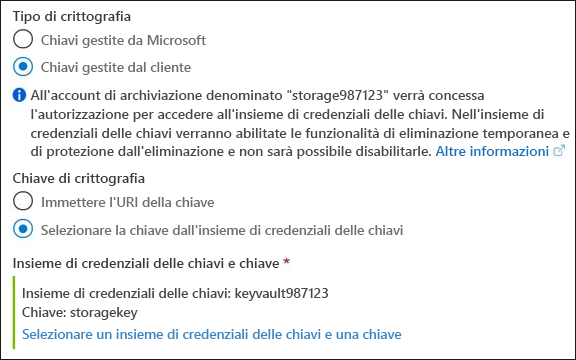 Screenshot che mostra come creare una chiave gestita dal cliente.