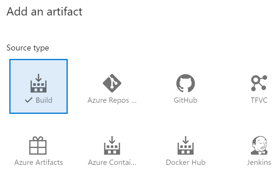 Screenshot che mostra più origini di artefatti da aggiungere alla pipeline.