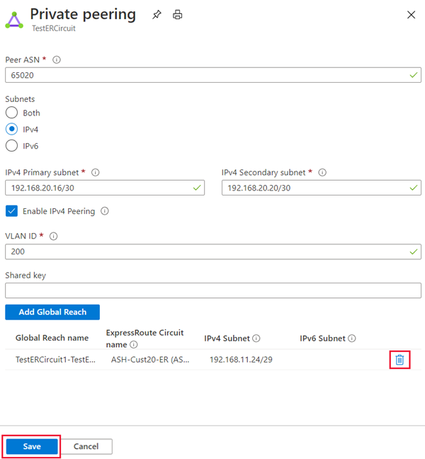 Azure portal - disable GlobalReach configuration