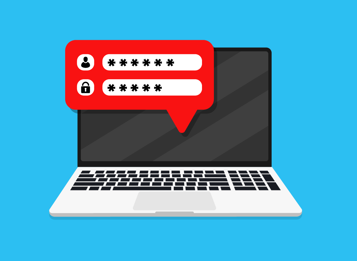 Illustrazione di una coppia di nome utente e password in una schermata del computer.