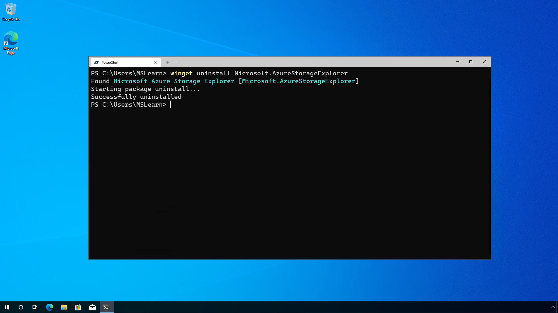 Comando di disinstallazione di Gestione pacchetti Windows
