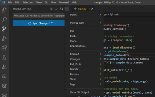 Screenshot of push in source control pane in Visual Studio Code.