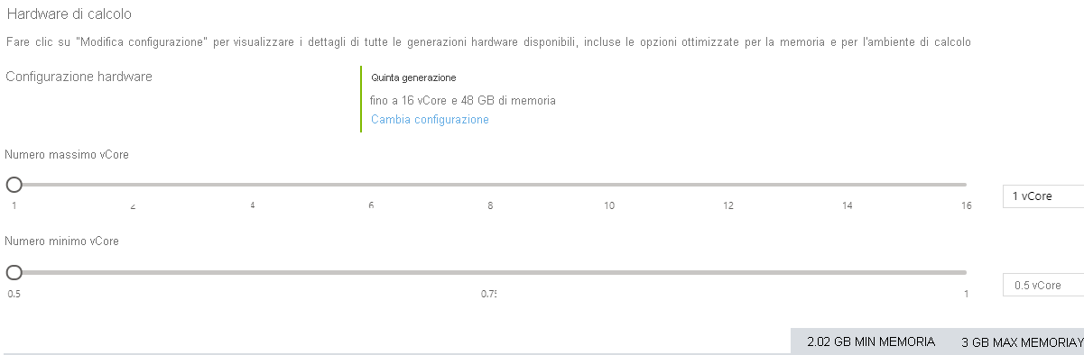 Screenshot che mostra le impostazioni serverless nel portale di Azure.