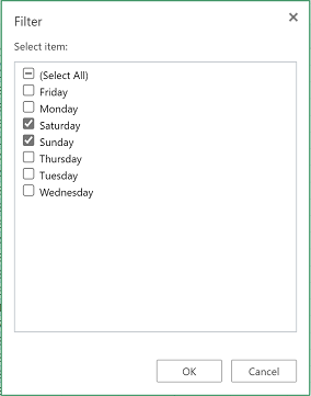 Screenshot of a filter with only Saturday and Sunday selected.