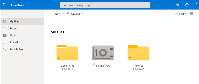 Screenshot showing One Drive My Files folder.