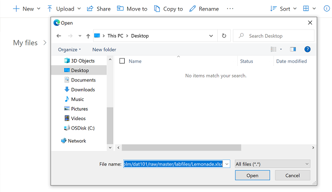 Screenshot showing the file uploads dialog box.