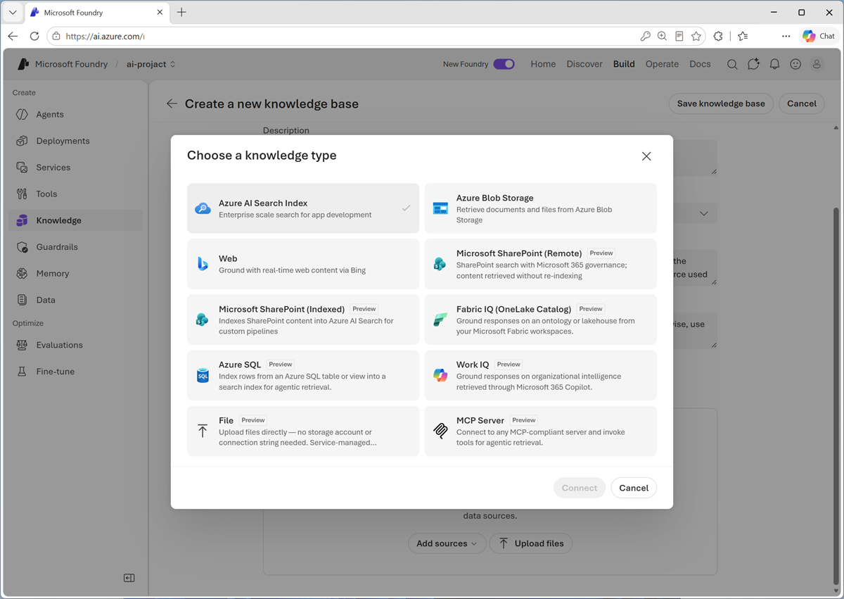 Screenshot di una configurazione dell'origine conoscenze.