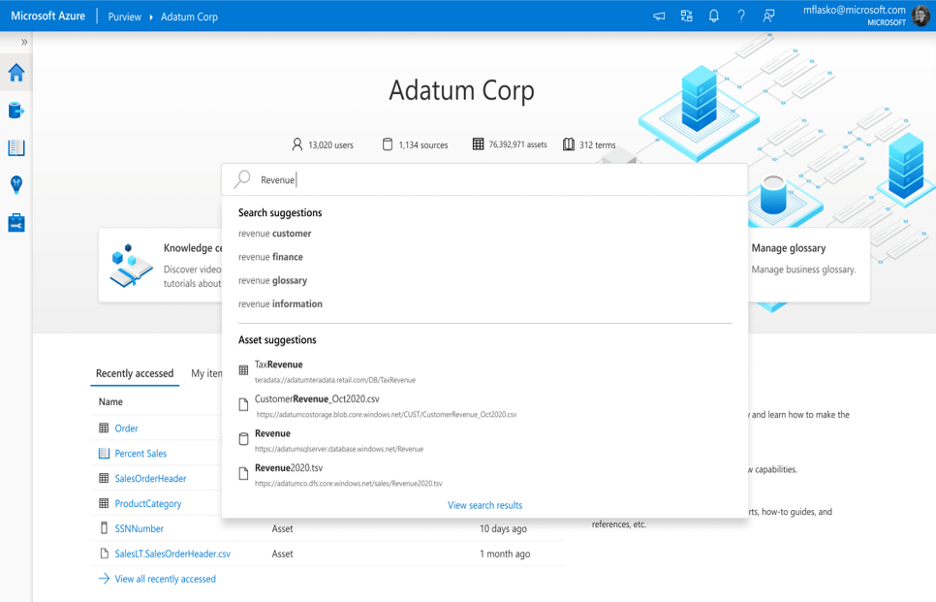 Screenshot della barra di ricerca che mostra i suggerimenti per gli asset in base al termine specificato.