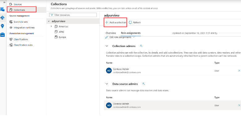 Screenshot che mostra il menu raccolta per assegnare le autorizzazioni di controllo di accesso alla gerarchia di raccolta.
