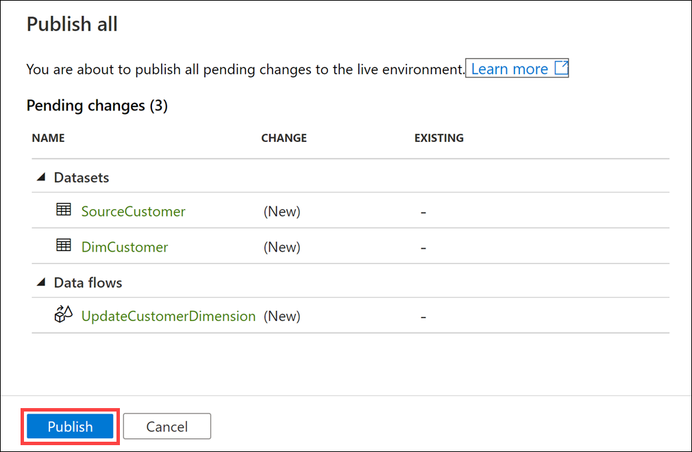 Publish all The publish button is highlighted.