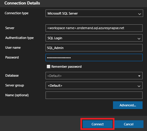 Connect to Azure Synapse SQL pools in Azure Data Studio