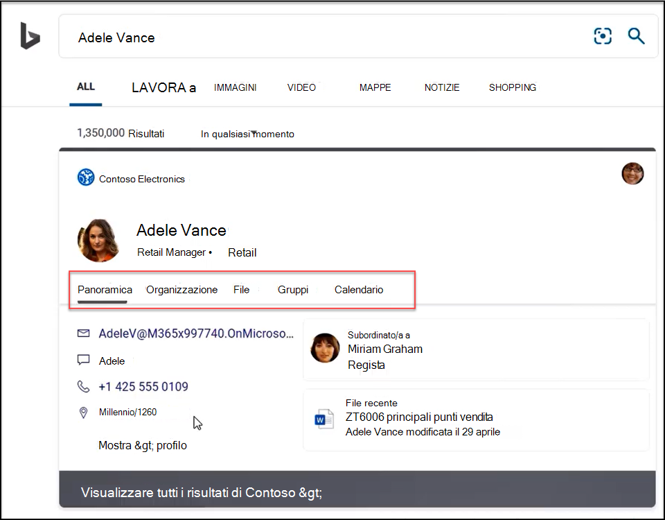 Usare Microsoft Search per cercare persone all'interno dell'organizzazione