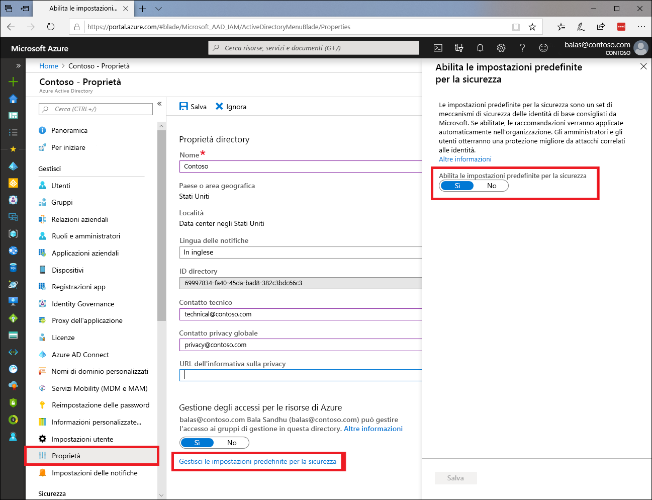 Screenshot of the Microsoft Entra admin center with the toggle to enable security defaults.