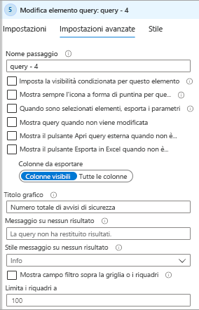 Screenshot della scheda Impostazioni avanzate con il titolo del grafico.