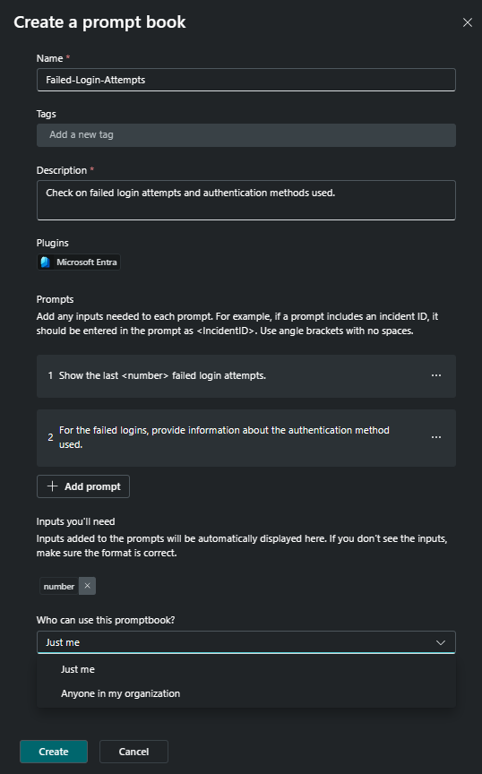 Screenshot dei parametri per creare una sequenza di prompt personalizzata.