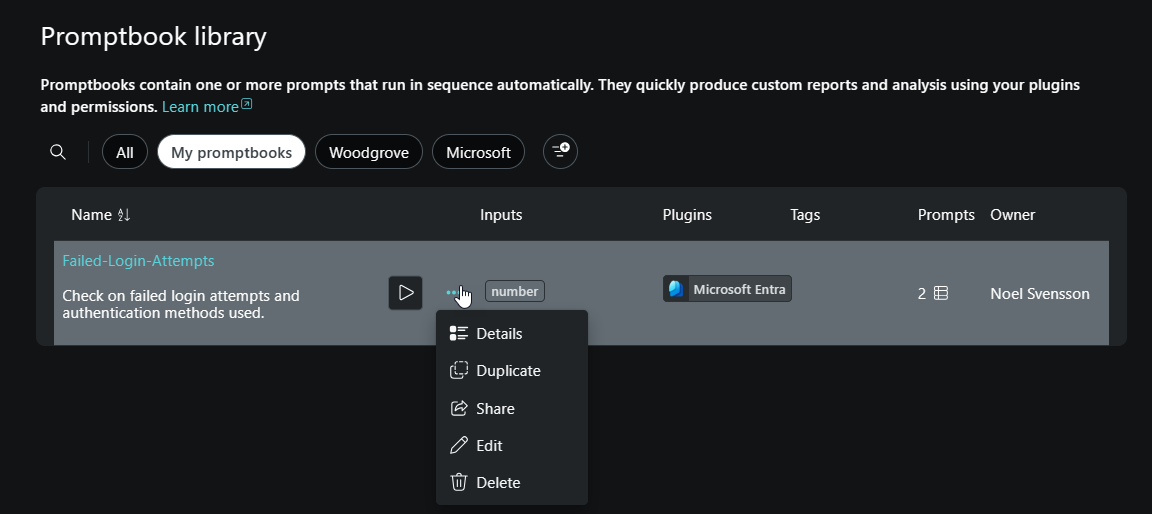 Screenshot dell'opzione Modifica per la sequenza di prompt personalizzata.