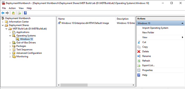 Screenshot dell'immagine del sistema operativo in Deployment Workbench.