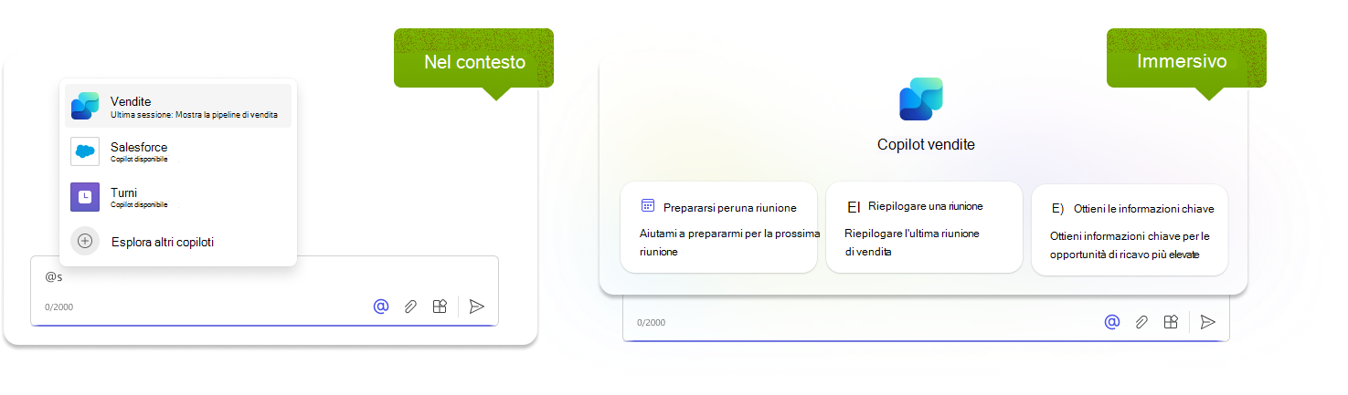 Screenshot che mostrano esempi di esperienze nel contesto e immersive.