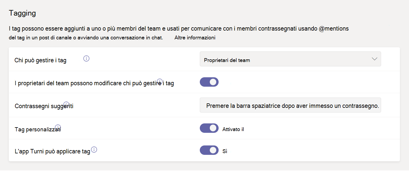  Screenshot of tagging settings in the Microsoft Teams admin center.