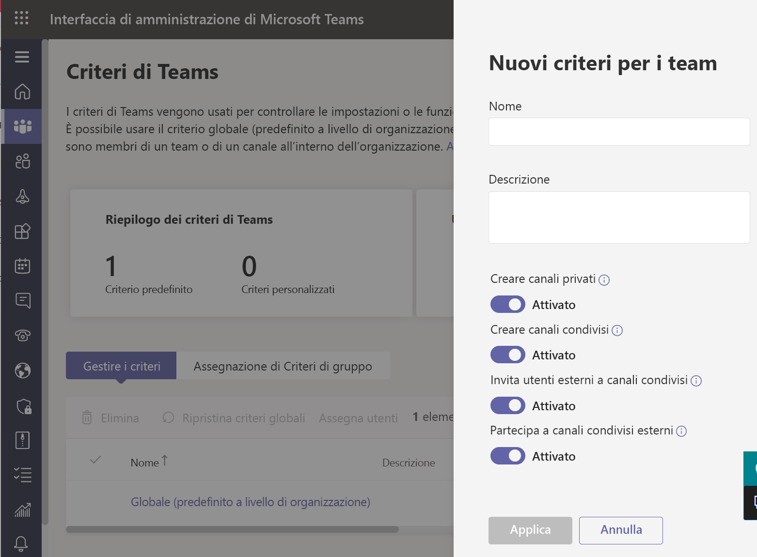  Screenshot of managing users of Teams policies.