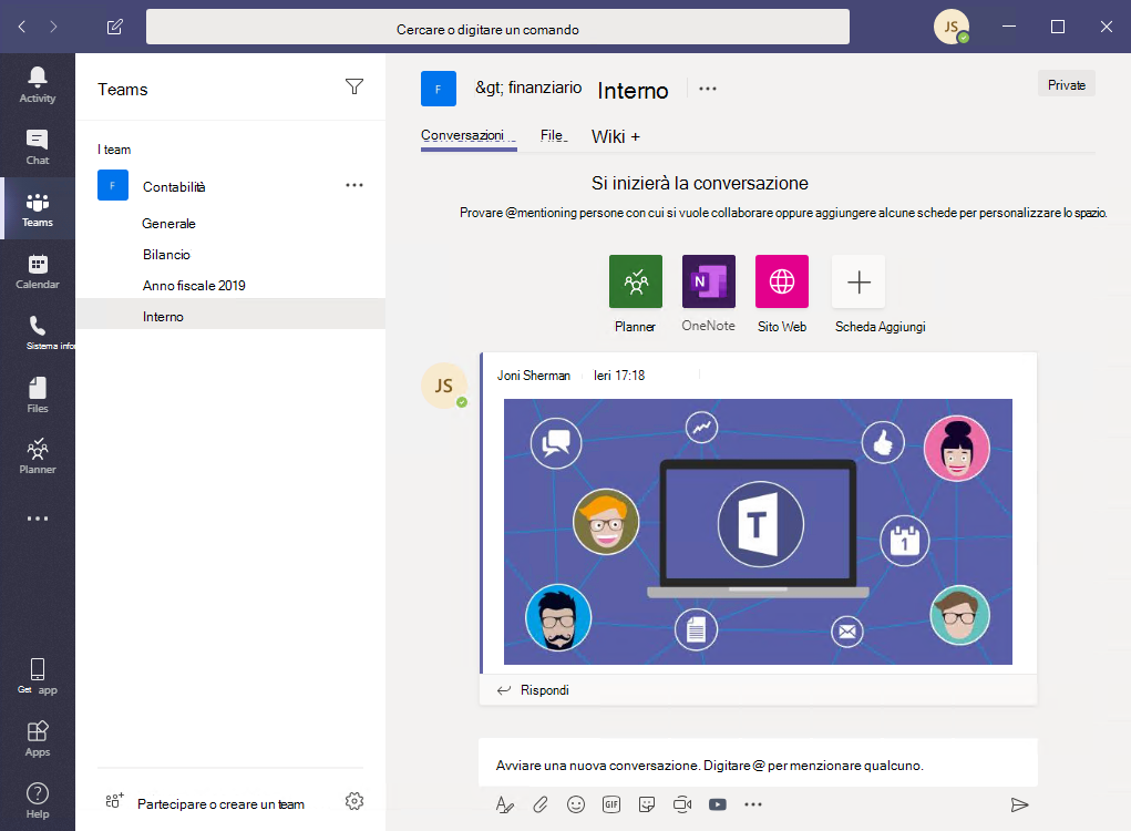 Screenshot del client desktop di Teams.