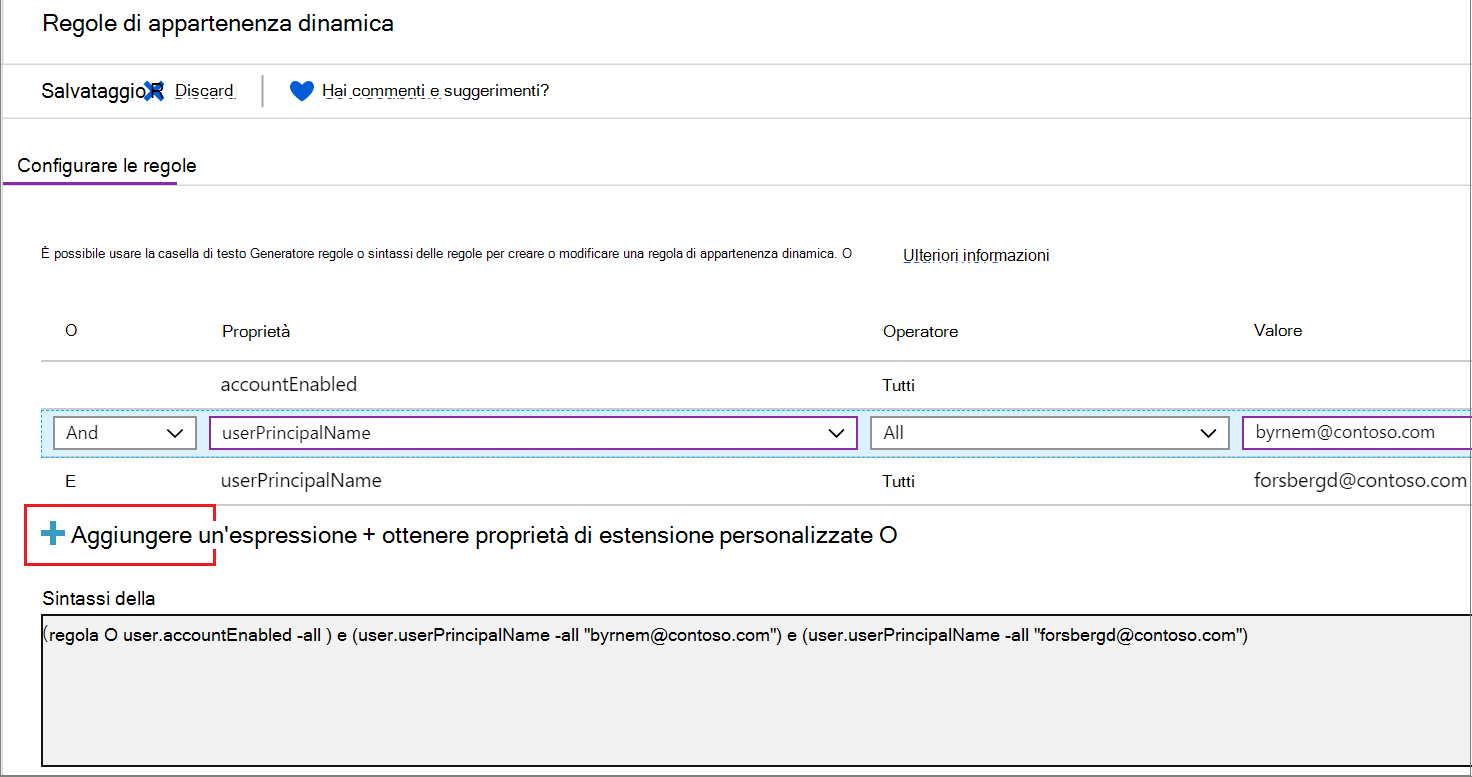 Screenshot che mostra la configurazione delle regole del gruppo dinamico per il raggruppamento automatico dei dispositivi.