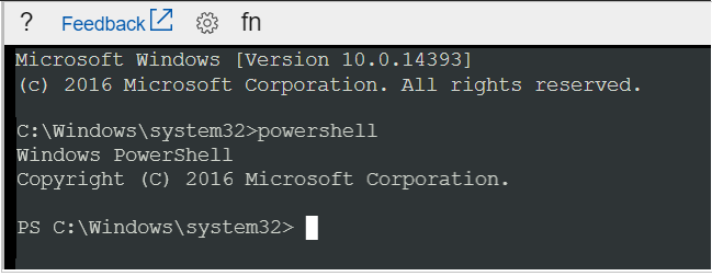 Screenshot dell'output del comando start di PowerShell.