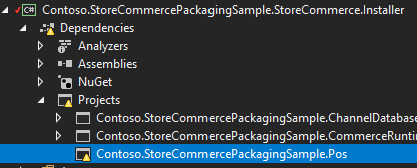 Screenshot che mostra il riferimento al progetto di programma di installazione di Store Commerce non valido.