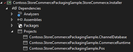 Screenshot che mostra il riferimento al progetto di programma di installazione di Store Commerce valido.