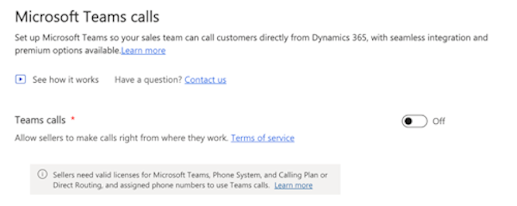 Screenshot che mostra la pagina delle impostazioni delle chiamate di Microsoft Teams.