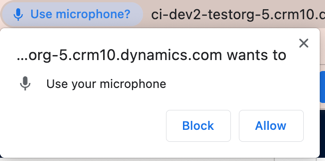 Screenshot che mostra l'opzione Consenti per abilitare il microfono in Google Chrome.