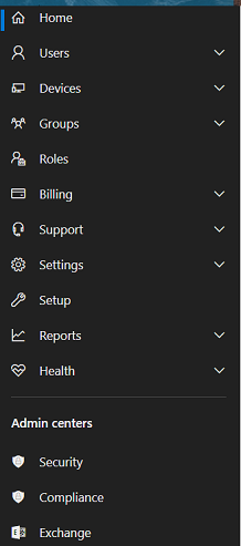 Schermata iniziale del centro Amministrazione Microsoft 365.